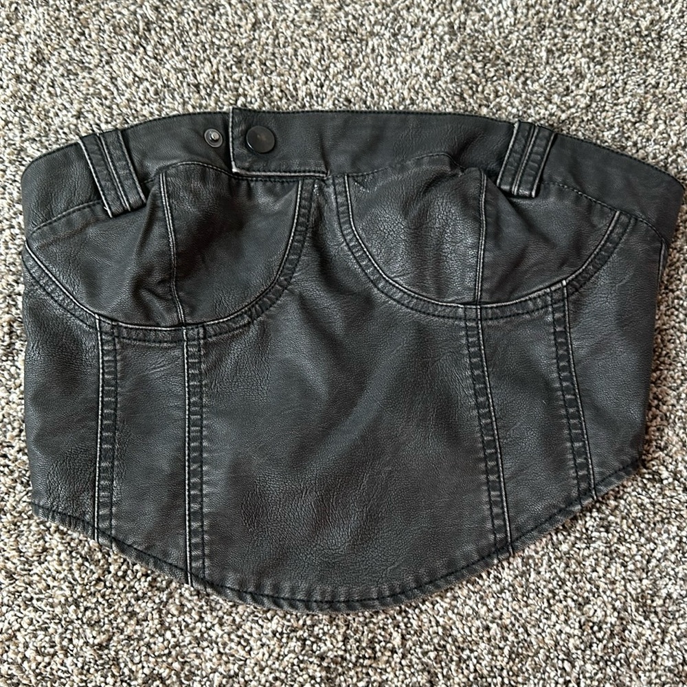 Grey faux leather jean design tube top